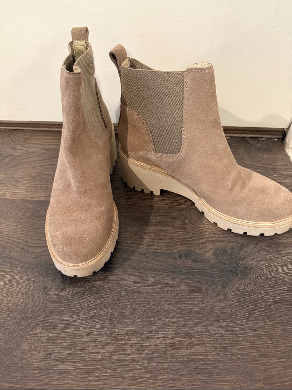 Dolce Vita Taupe Suede Chelsea Lug Booties - Picture 2 of 3